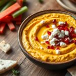 butternut hummus with feta and pomegranate